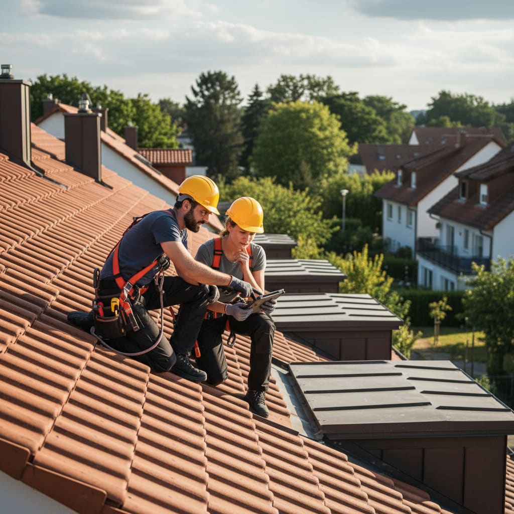 Team prüft ein Dach vor Ort